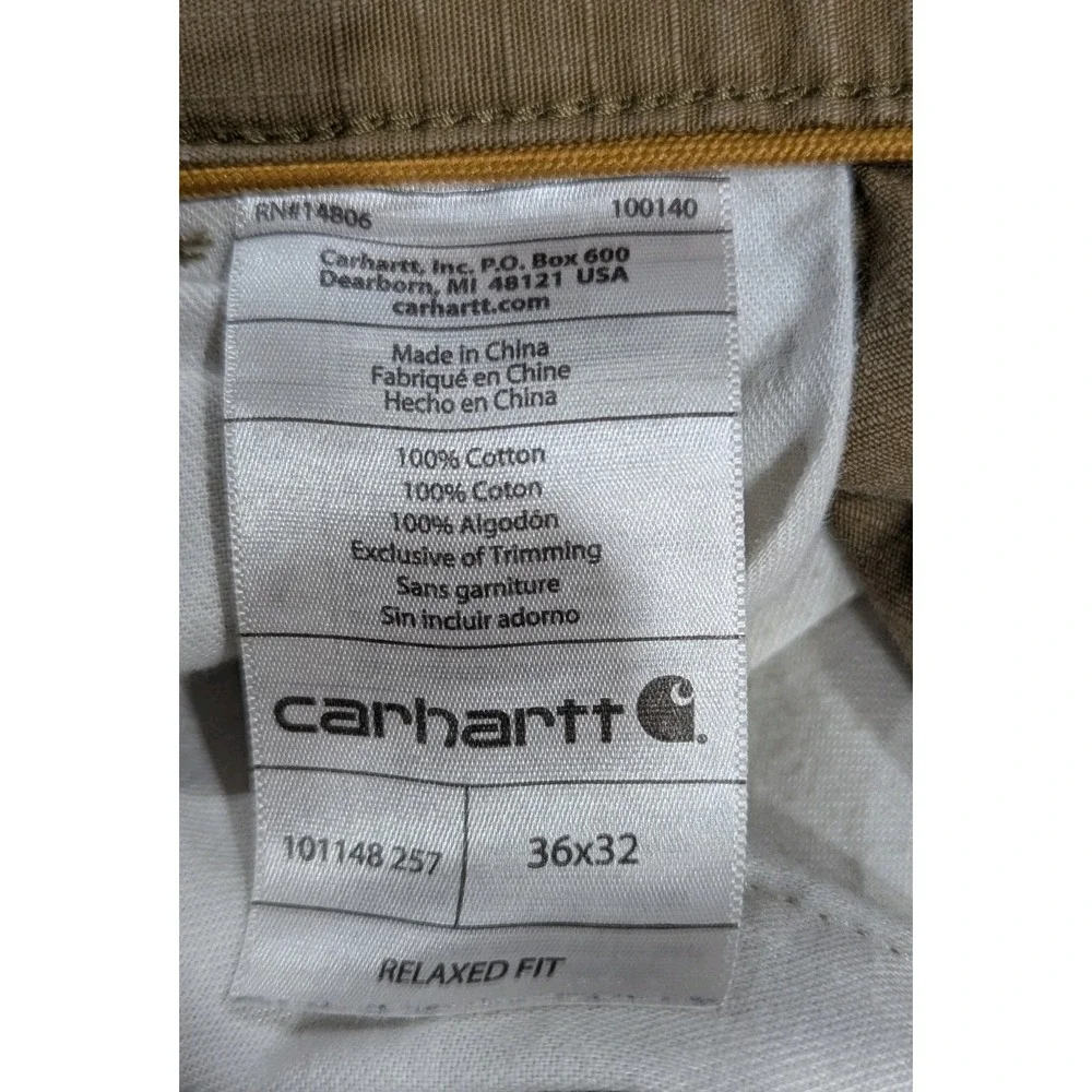 Carhartt Force Relaxed Fit Ripstop Cargo Work Pants Men 38 x 32 Tan Heavy Cotton